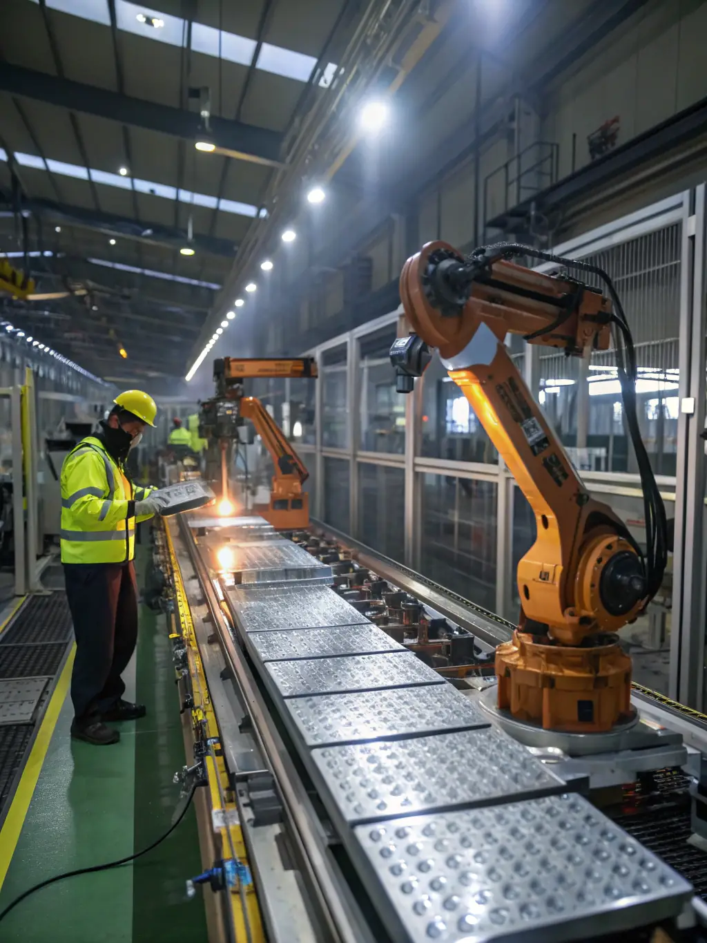 A digital illustration depicting a robotic arm working seamlessly alongside a human worker in a modern factory setting, symbolizing increased efficiency through automation.