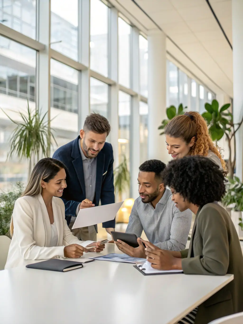 A diverse team of tech experts collaborating on a complex system architecture, highlighting Inclusive Ventures LLC's collaborative and expert approach to technology consulting.
