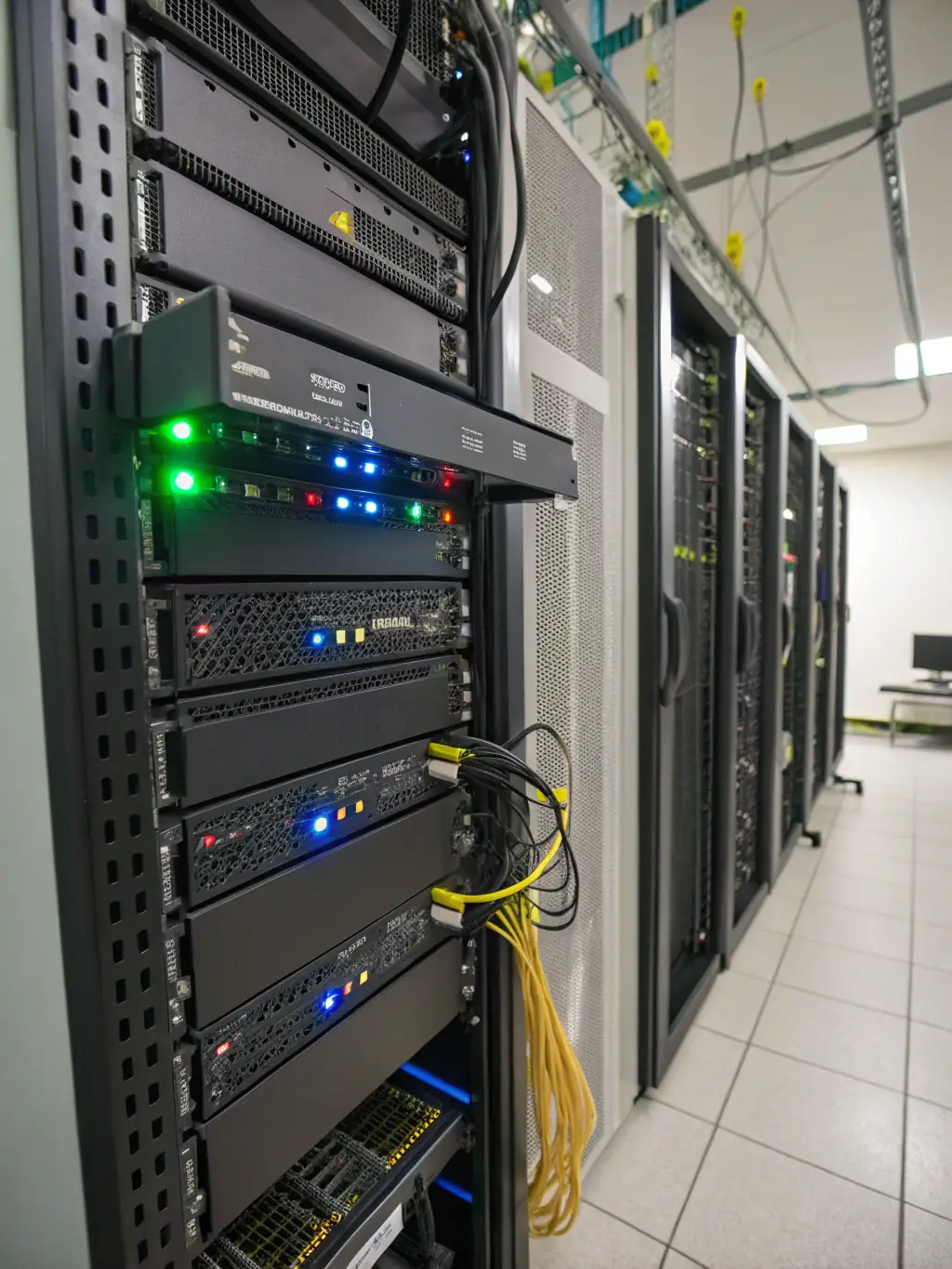 An image of a server room with glowing lights and interconnected cables, representing the scalability and adaptability of automated systems.