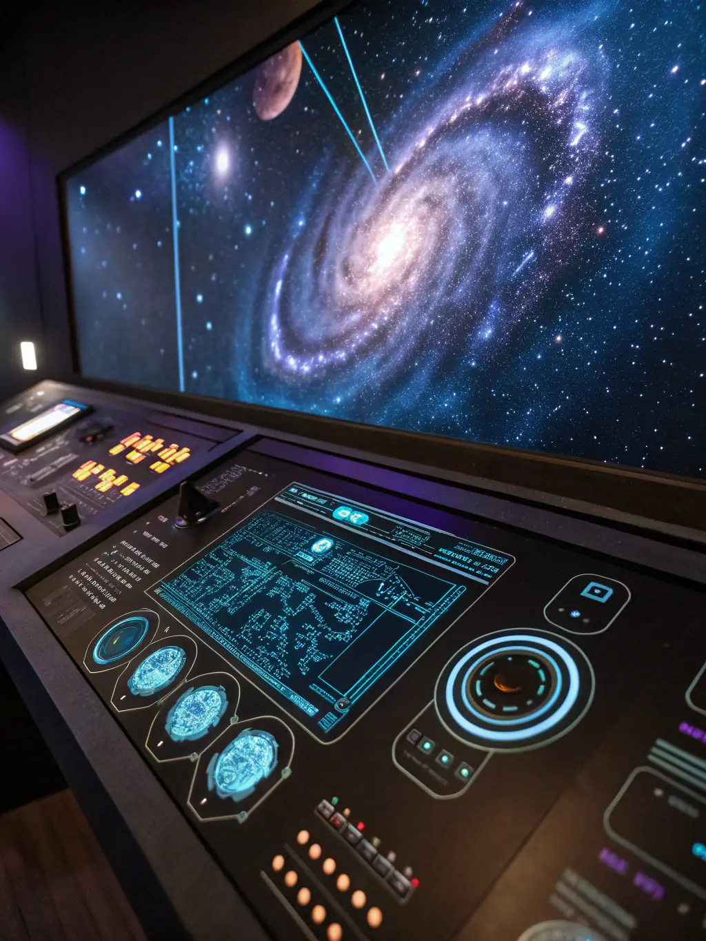 A futuristic control panel displaying real-time data analytics and automated processes, symbolizing Inclusive Ventures LLC's expertise in advanced automation.